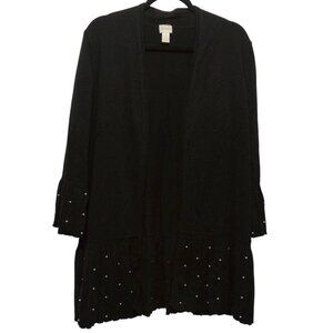 Chico's Black Faux Pearl Long Sleeve Open Front Cardigan 3